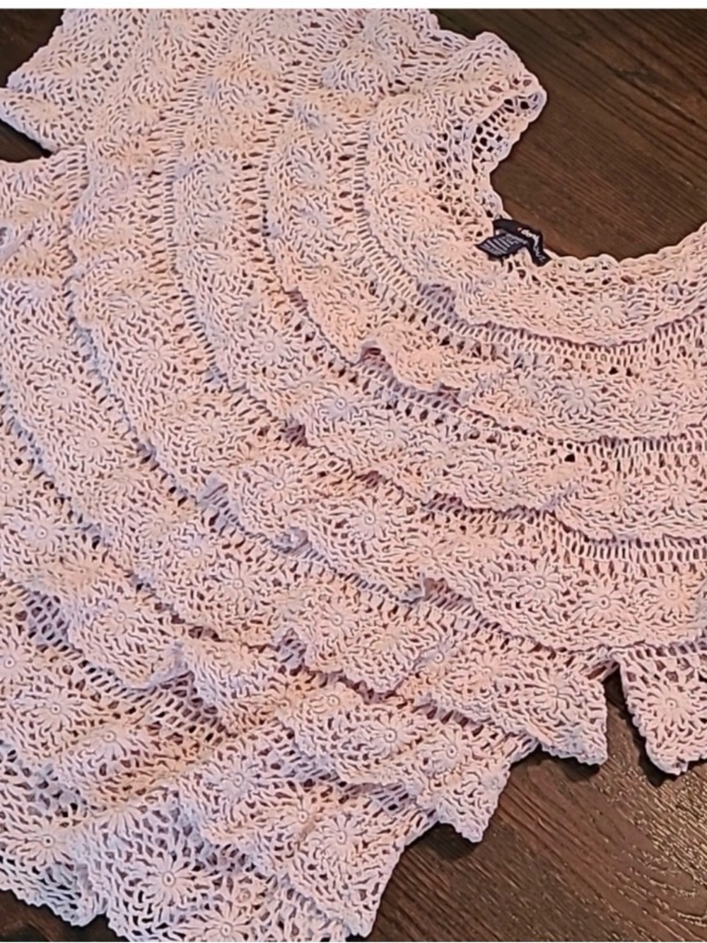 Denim&Co Pink Crochet Floral Lace Top - Picture 2 of 12